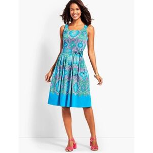 Talbots Dress Womens 12 Retro Paisley‎ Fit-and-Flare Cottagecore Missing Belt